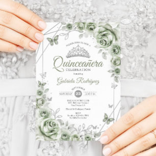 Invitation Vert sauge Quinceanera Floral