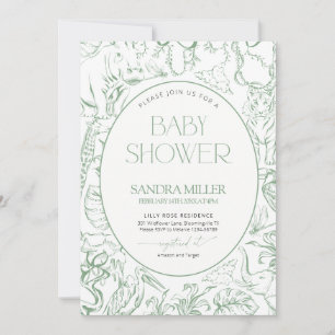 Invitation Vert sauge Safari Toile de Jouy Baby Shower