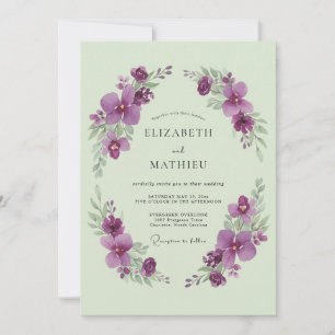 Invitation Vert sauge violet romantique mariage de printemps