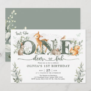 Invitation Vert sauge Woodland One-cerf 1er anniversaire fill