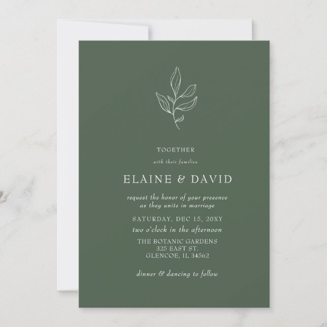 Invitation Vert simple élégant Mariage botanique moderne (Devant)