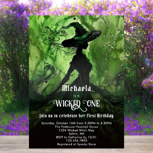 Invitation Vert Sorcière Noire Méchante Fille Premier Anniver