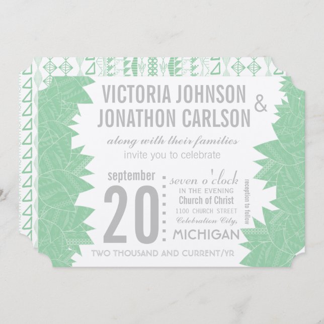 Invitation Vert Succulent ModerneTypographie Mariage (Devant / Derrière)