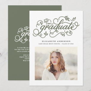 Invitation Vert Taupe Calligraphie Rustique Photo Remise des 