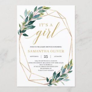 Invitation Vert tendance eucalyptus or feuille c'est une fill