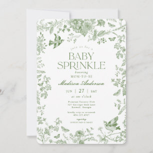 Invitation Vert Toile De Jouy Vintage Floral Baby Sprinkle