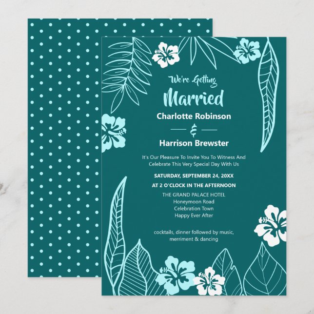 Invitation Vert tropical Turquoise moderne Mariage Turquoise (Devant / Derrière)