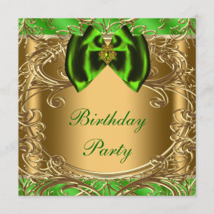 Invitation Vert vert et fête d'anniversaire élégants d'or
