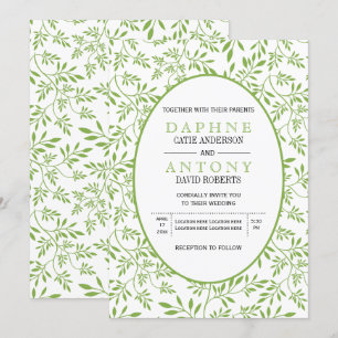 Invitation Vert vert feuille motif mariage