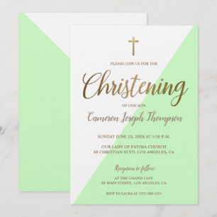 Invitation Vert Vert Vert Or Christening bébé Garçon