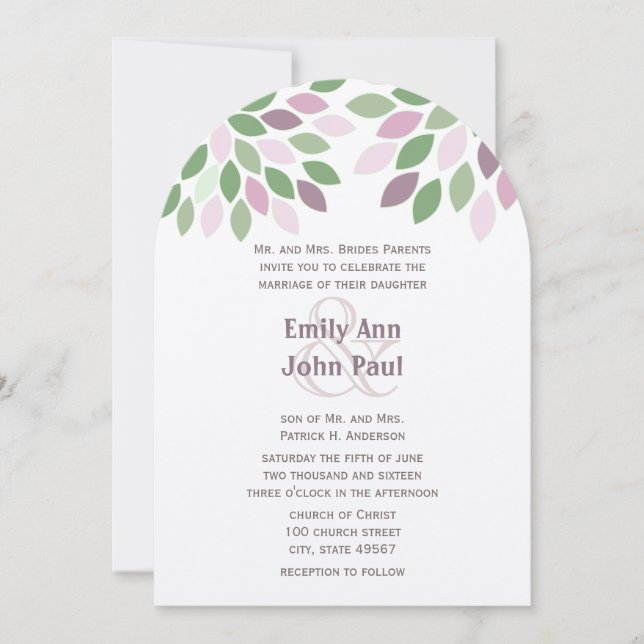 Invitation Vert violet moderne Arbre Chrysanthème Mariage (Devant)