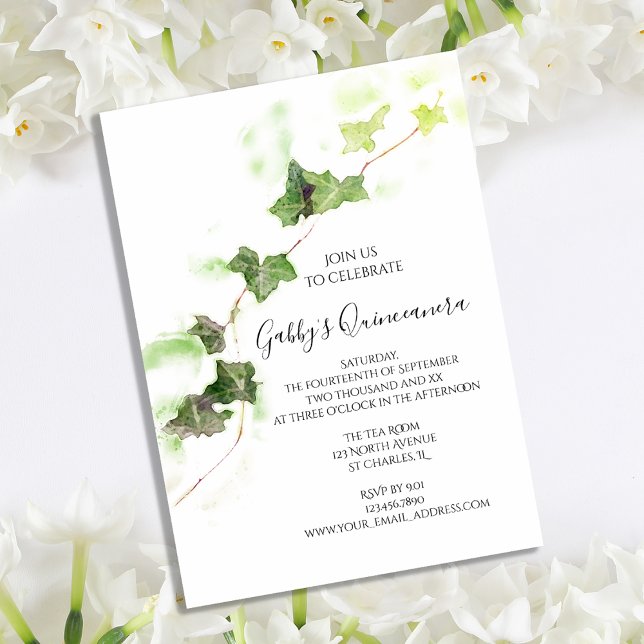 Invitation Verte Anglais Vin Vin Aquarelle Quinceanera (Créateur téléchargé)