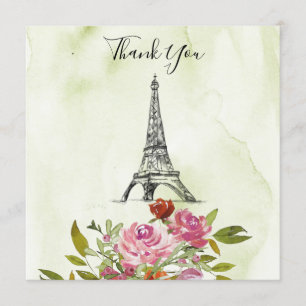 Invitation Verte Aquarelle Tour Eiffel Merci Mariage