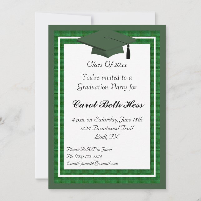 Invitation verte de fête de remise des diplômes (Devant)