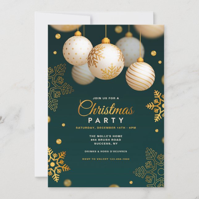 Invitation verte et or de Noël (Devant)