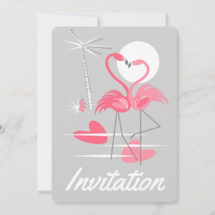 Invitation verticale Flamants Roses Amour