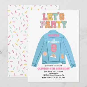 Invitation Veste en jean Preppy Patch pour 8ème anniversaire