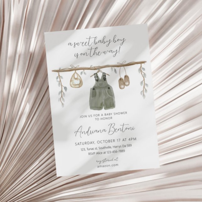 Invitation Vêtements aquarelle Boho Bliss Garçon Baby Shower (Créateur téléchargé)