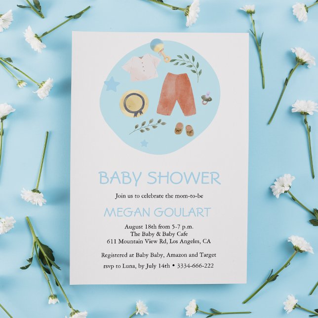 Invitation Vêtements Bébés Bleu Baby shower simple (Créateur téléchargé)