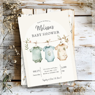 Invitation Vêtements de bébé boho sur un fil Baby Shower