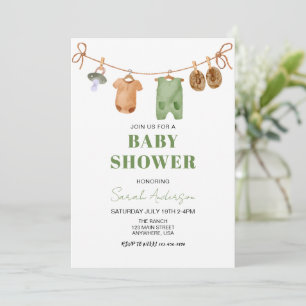 Invitation Vêtements de bébé boho verts Baby shower