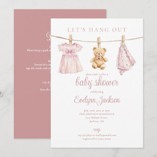 Invitation Vêtements de bébé fille rose Corde à linge Baby Sh