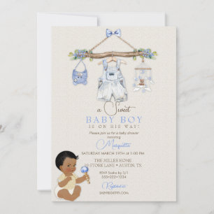 Invitation Vêtements de bébé garçon Baby Shower Ivoire Bleu