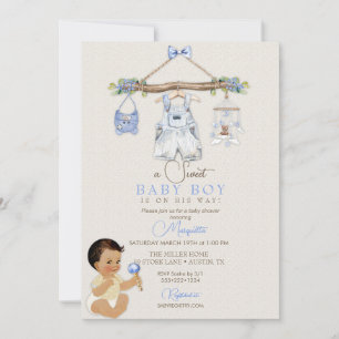 Invitation Vêtements de bébé Garçon Baby Shower Ivoire Bleu