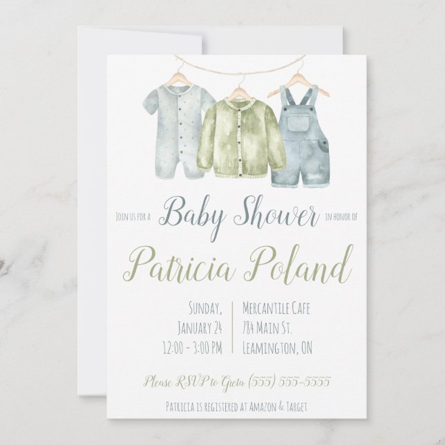 Invitation Vêtements de bébé garçon sur Baby shower de ligne  (Devant)