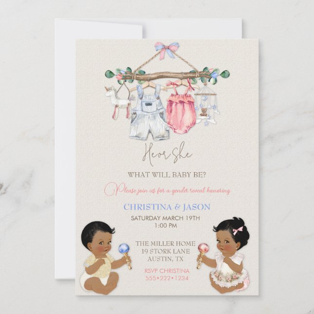 Invitation Vêtements de bébé Genre Révéler ivoire rose bleu (Devant)