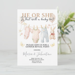 Invitation Vêtements de bébé neutres pour la révélation du se