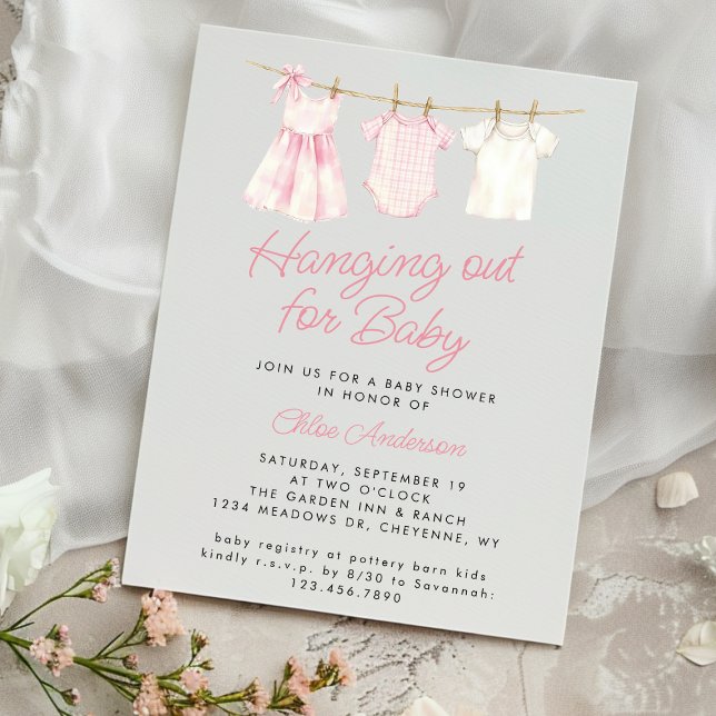 Invitation Vêtements de bébé rose mignonne Rustique Baby show (Créateur téléchargé)