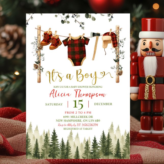 Invitation Vêtements de bûcheron d'hiver Garçon Baby Shower (Créateur téléchargé)