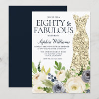 Vêtements d'or floral marine et blanc 80e annivers