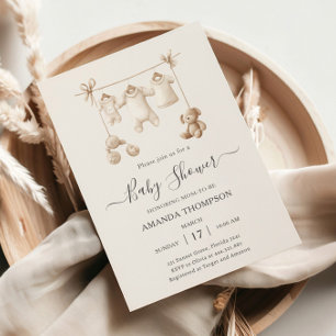 Invitation Vêtements et Jouets Bébé Beige Baby Shower