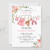 Vêtements floraux rose Fille Baby shower Invitatio