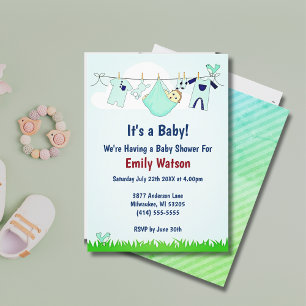 Invitation Vêtements neutres genre mignons Baby shower Boho