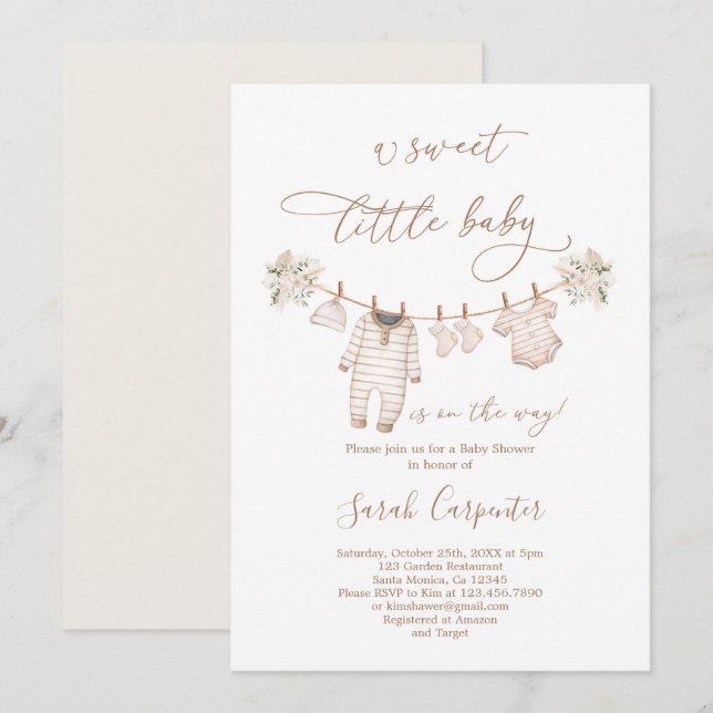 Invitation Vêtements pour bébés Baby shower neutre (Devant / Derrière)