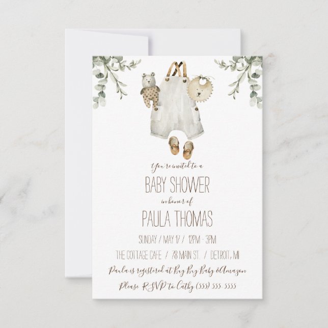 Invitation Vêtements pour bébés Baby shower neutre pour les f (Devant)