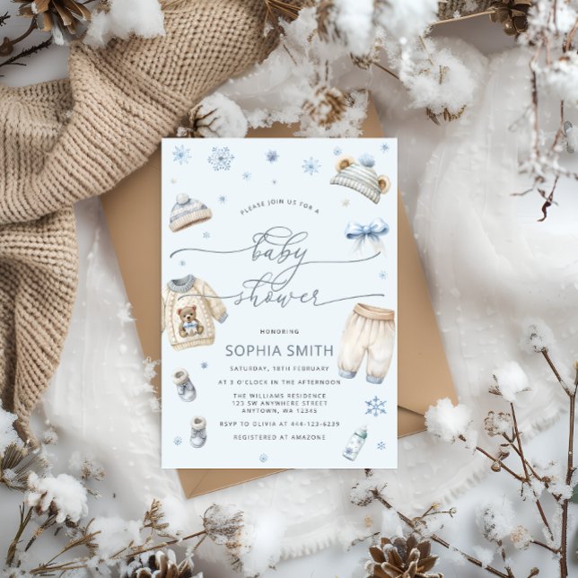Invitation Vêtements pour bébés d'hiver Baby shower garçon (Créateur téléchargé)