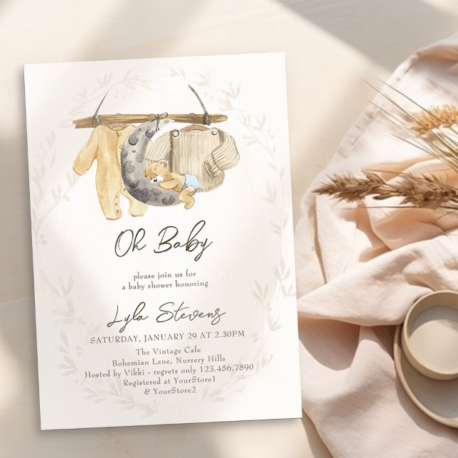 Invitation Vêtements pour bébés et Baby shower neutre pour ou (Oh Baby Neutral Baby Shower Invitation - from my Baby Clothes Baby Shower Collection)