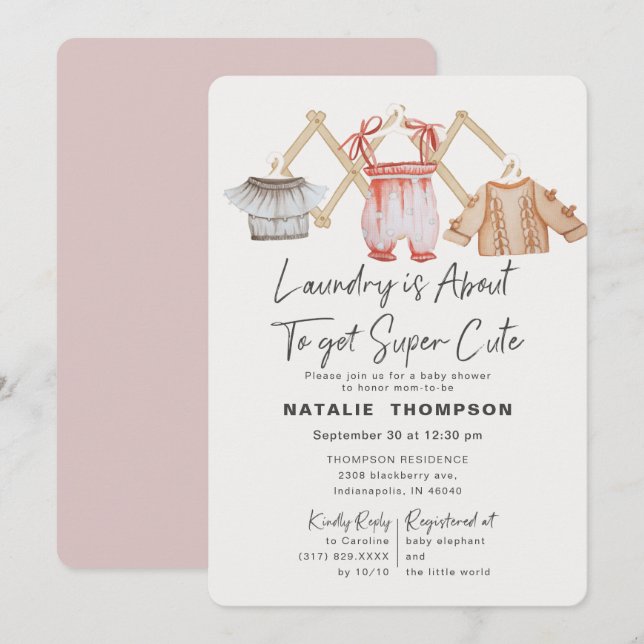 Invitation Vêtements pour bébés roses Lave-linge Baby shower  (Devant / Derrière)