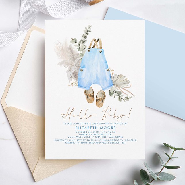 Invitation Vêtements pour bébés Sage bleu et Brown mignon gar (Blue Green and Beige Cute Baby Boy Baby Shower Invitations)