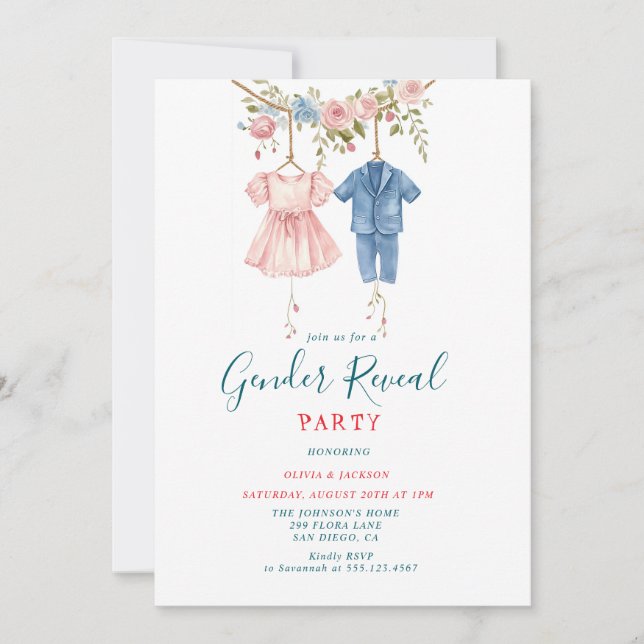 Invitation Vêtements roses et bleus Fête de la Révélation de  (Devant)