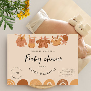 Invitation Vêtements vintages Baby shower neutre photo