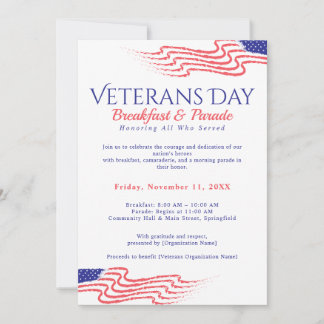 Invitation Veterans Day Breakfast Parade Patriotic