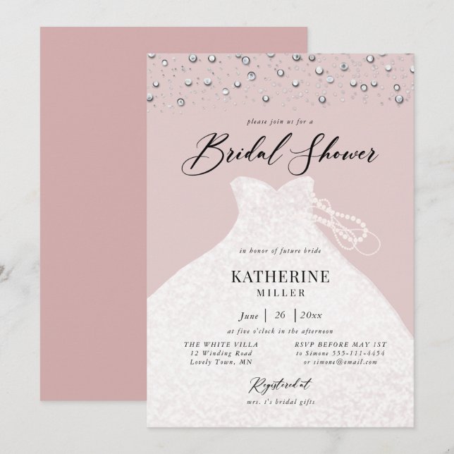 Invitation Vêtu de perles élégante robe Fête des mariées rose (Devant / Derrière)