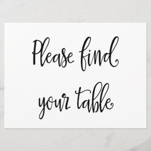 Invitation "Veuillez trouver votre table" Panneau de table de