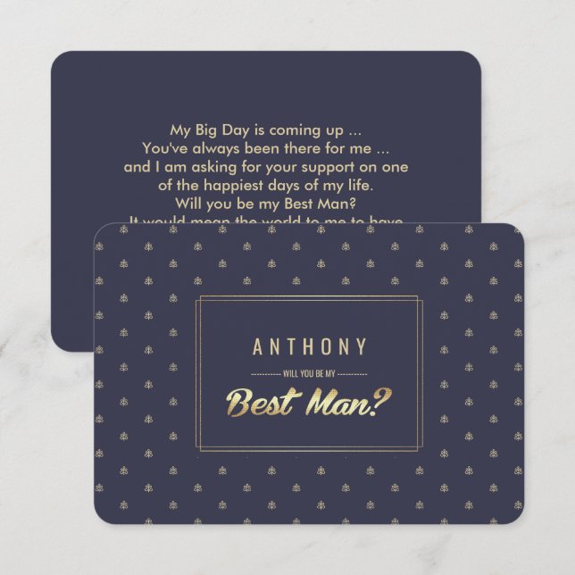 Invitation Veux-tu être mon témoin ? Mariage Navy Blue Gold (Devant / Derrière)