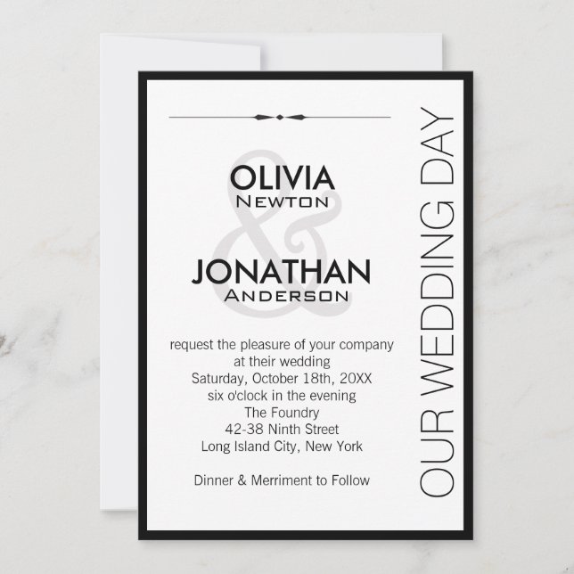 Invitation Vibe urbaine Mariage noir et blanc (Devant)